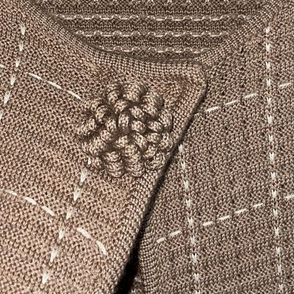 Alex Marie Brown Cardigan L Wool Sweater Flower Button White Grid Long Sleeve - Picture 4 of 12